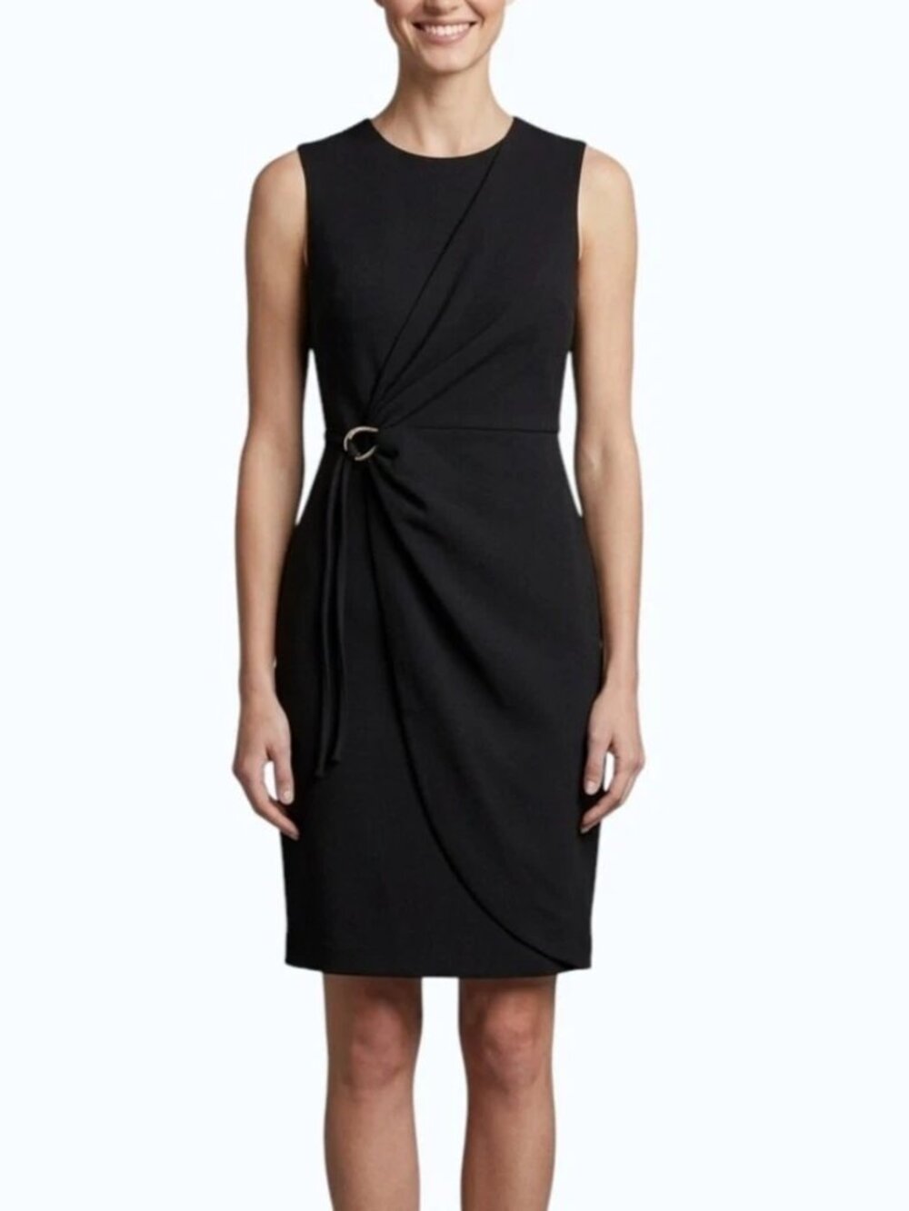 Calvin Klein Black Sleeveless Dress w Metal Ring and Side Tie Size 16 Like new!